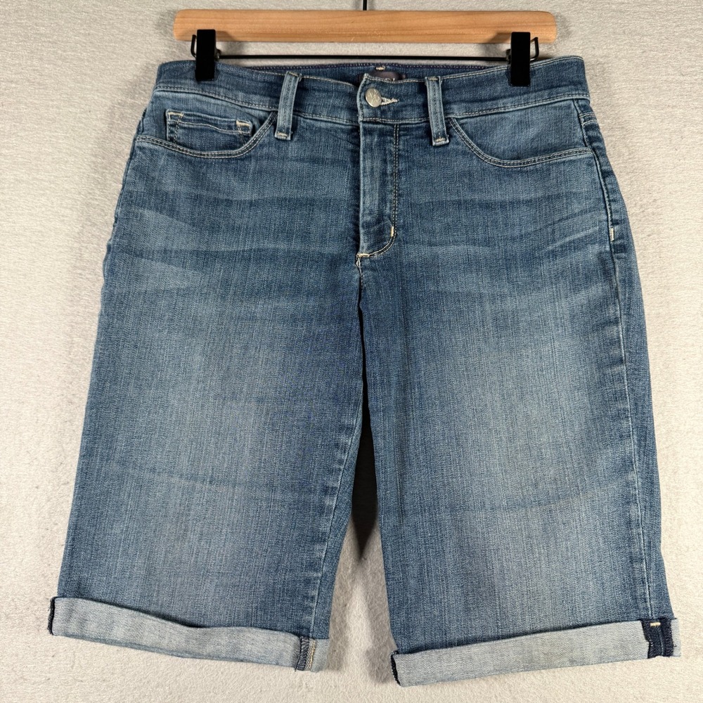 NYDJ Briella Short Womens 6 Blue Denim Bermuda Cuffed Heyburn Wash M66Z1441-2